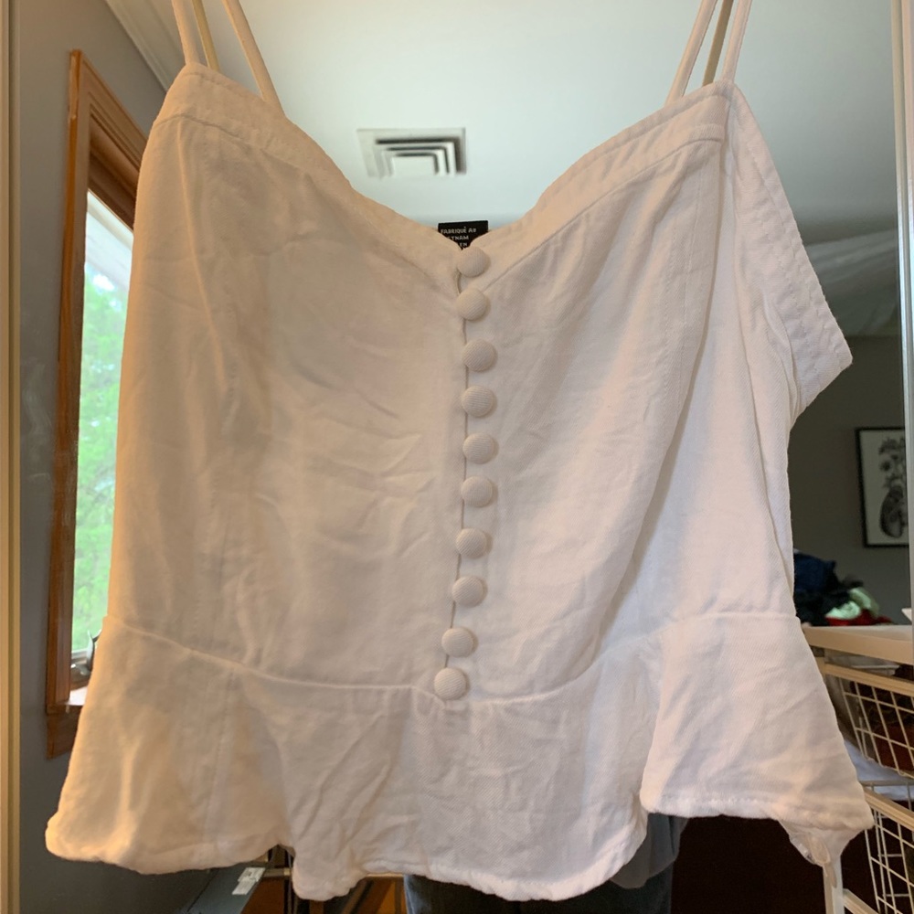 White cropped button up tank top